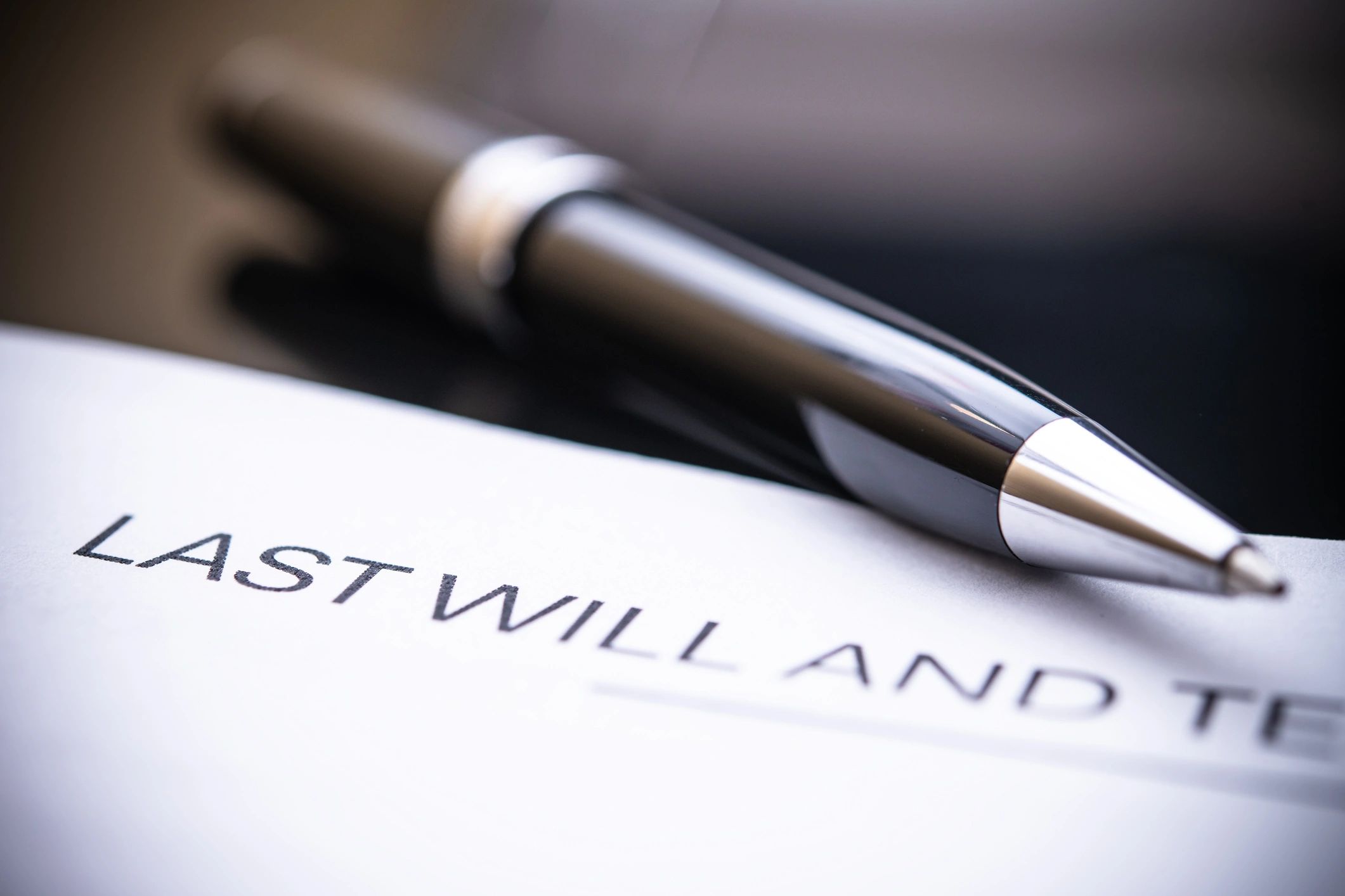 Last will and testament document with pen